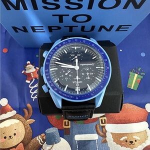 Swatch Blue and Black Watch Mission to Neptune Swatch x Ω moonswatch